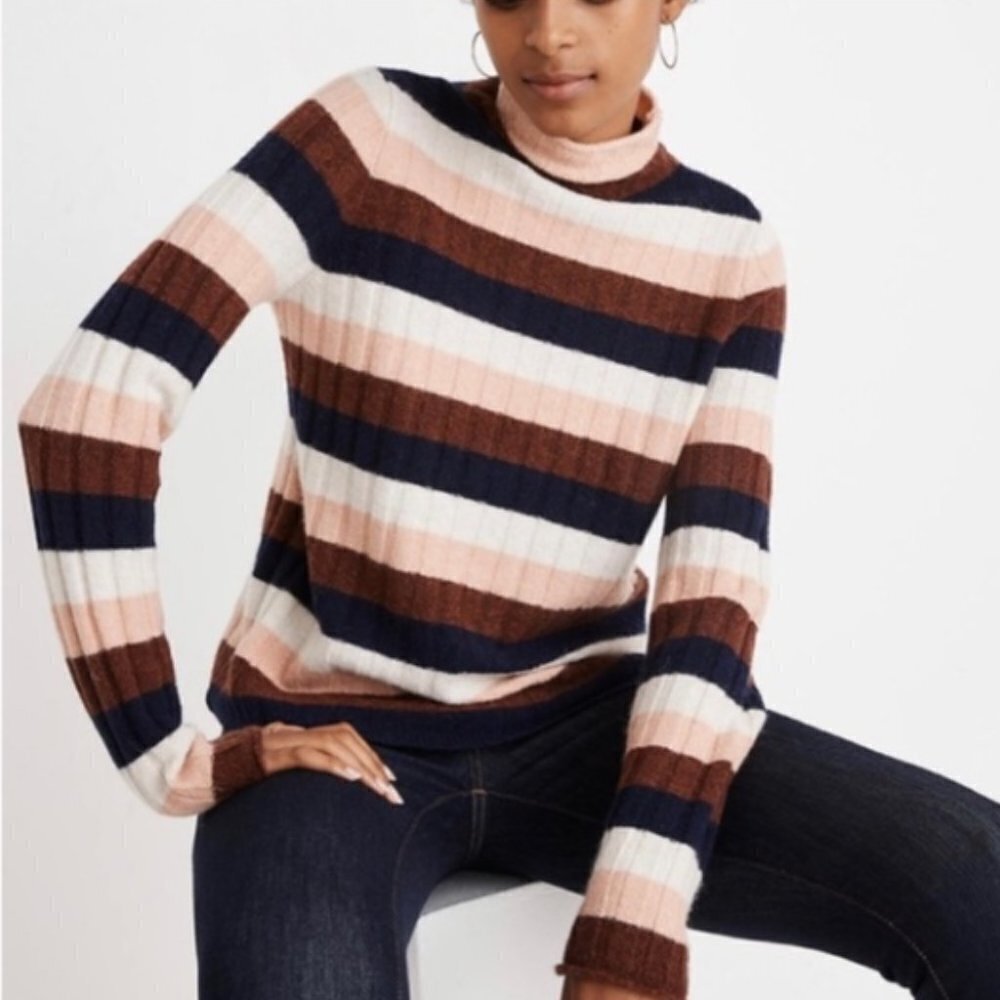 MADEWELL Women's Evercrest Sweater Stripe Mock Neck Pullover Colorful  XS